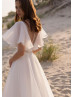 Flutter Sleeves Beaded Ivory Organza Chic Wedding Dress